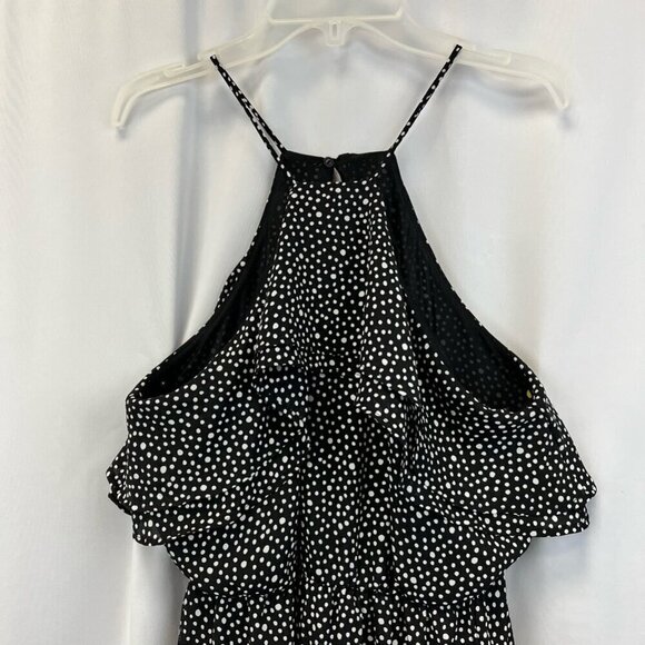 Lush Womens Sundress Black Polka Dot Sleeveless Spaghetti Strap Wrap Front M - Picture 3 of 11